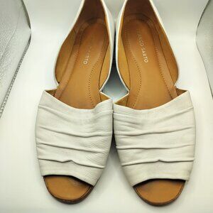 Franco Sarto White Leather Ruched Peep Toe d'Orsay Flats Size 9